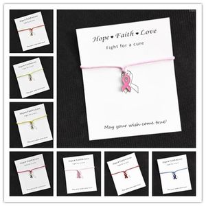 Whole Hope Pink Ribbon Breast Cancer Awareness Charms Wish Card Charm Bracelet For Women Men Girls Friendship Gift 1pcs lot1295W