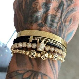 Klassisk handvävd flätad armband Golden Hip Hop Mens Zircon Crown Roman siffra armband Set 3 Pack Gift F1211269L