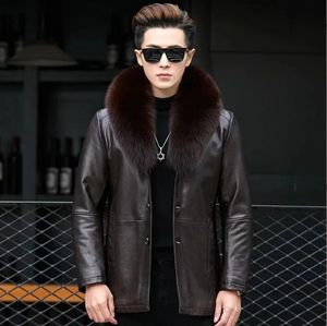 Men s Leather Faux Autumn Winter Men Raccoon Dog Fur collar Genuine Jacket Coats Male Thick Motorcycle Warm Biker 231005