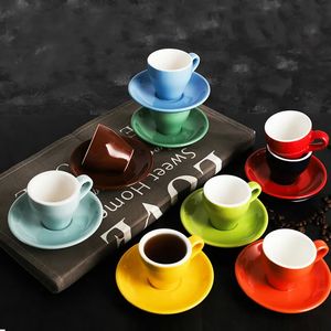 Mugs 100cc Professional Espresso Mug and Saucer sätter Cappuccino italiensk svart kaffekopp Cafe Office Demitasse Beker Tasse Taza 230928