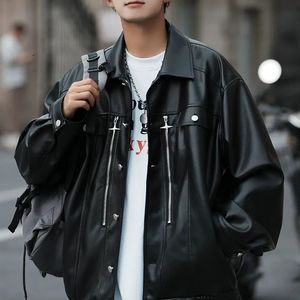 Men S Leather Faux Motorcykeljacka Men Korean Fashion High End Loose Pu Jackets 2023 Autumn Winter Hip Hop High Streetwear dragkedja Rockar 231005