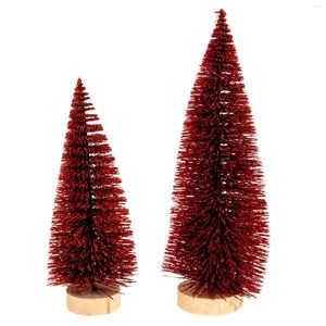 Christmas Decorations 2 Pcs Mini Tree Festival Scene Adornment Decor Decorative Small Xmas Plastic Ornaments Pine