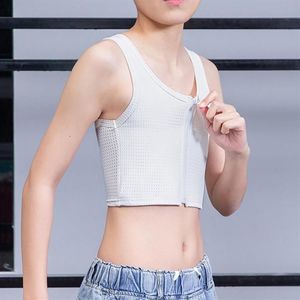 Kvinnors Shapers S-4XL Breattable Bandage Zipper förstärkt kort korsett Tomboy Lesbian Tank Topps Chest Shaper Breast Binder T262R