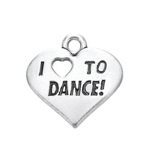 New Fashion Easy to diy 20Pcs Engraved Letter I Love To Dance Heart Charm Jewelry jewelry making fit for necklace or271D