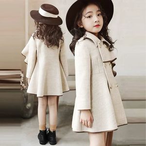 Coat Girls Warm Woolen Winter Thicken Outerwear Girl Jacket Kids Ruffle Sleeves Long Overcoat Autumn Fashion Jackets 231008