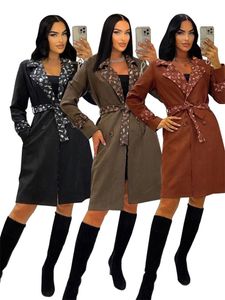 Kvinnors modedesigner Brand Mid Length Coat med lyxig stil Tryckt LAPEL Midjebandfoder Kvinnors långa kappa S-XXXL Y71377