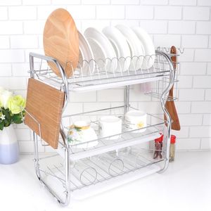 Kitchen Storage 3 Layer Dish Drainer Plates Holder Cutlery Rack Dishes Organization Shelf Utensils Organizer Sink