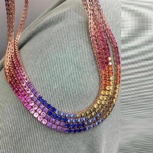 Kedjor 2021 Iced Out Bling 16 18 Rainbow Colorful Cubic Zirconia Cz 5mm Tennis Chain Women Men Charm Choker Necklace J278a