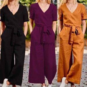 Women's Jumpsuits Rompers 2023 Women's Short Sleeve Fashion V-Neck Romper Jumpsuit Summer Party Casual Oockets Overalls Comfortable Designed PantsL231005