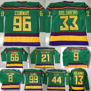 Herren Retro Hockey 96 Charlie Conway Jersey Movie Green 1993 Vintage Classic 21 Dean Portman 44 Fulton Reed 33 Greg Goldberg 66 Gordon Bombay 99 Adam Banks Stickerei