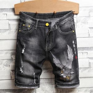 Herenjeans Zomer Mannen Gepersonaliseerde Borduren Streetwear Strand Jean Shorts Mode Losse Gescheurde Vintage Hip Hop Denim Short329n