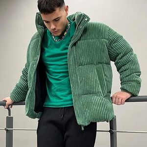 Men s Jackets Autumn And Winter Green Corduroy Jacket Fashion Casual Bread Warming Thick Parker Cotton Male 231005