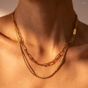 Chains Minar Cool Double Layered Hollow Linked Twist Rope Necklaces For Women Man Unisex 18K Gold Plated Stainless Steel Choker