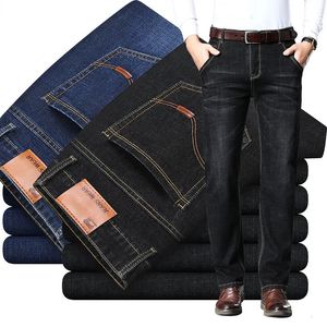 メンズジーンズファッションヨーロッパアメリカンスタイルストレッチメンズラグジュアリーデニムパンツスリムストレートディープブルー紳士サイズ2838スラックス231005