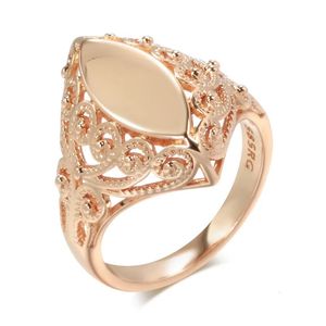 Wedding Rings Kinel Fashion Glossy for Women 585 Rose Gold Unique Pattern Rhombus Ethnic Bride Jewelry 231005