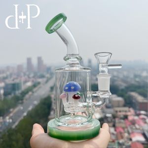 Plus Glass Bong 231FGM "Cute Mushroom Percolater" Forest Green Handmade Heady Art Water Pipe Glass Bubbler Dab Rig for Oil Herb Flower Vaporizer 6.9" Height