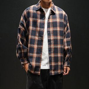 Camisas de flanela xadrez dos homens hip hop camisa masculina manga longa streetwear casaco solto camisa casual 5xl plus size roupas 171v