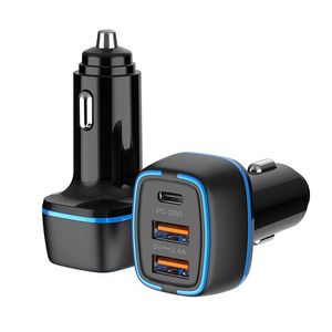 PD 32W 5V 12V Dual USB + Typ C 3 Ports Super Fast Charging Car Adapter Mobiltelefon Power Charger för iPhone Apple