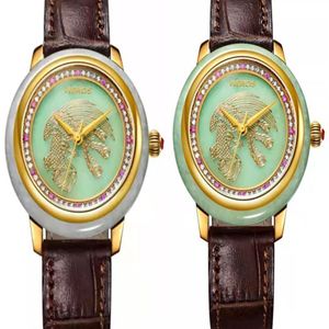 2021 Nya Hetian Jade Jasper Color Watch Kvinnlig lysande nischvattentät läder310V