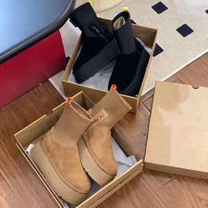 Austrália Inverno Mulheres Designer Botas Plataforma Elástica Bota Australiana Real Couro Lã Pele Ultra Mini Clássico Dipper Botas Castanha Preto