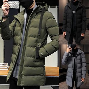 Masculino para baixo parkas oversize maduro homens casual moda sólida magro com capuz longo jaqueta zíper negócios grosso casaco quente 3xl 231005