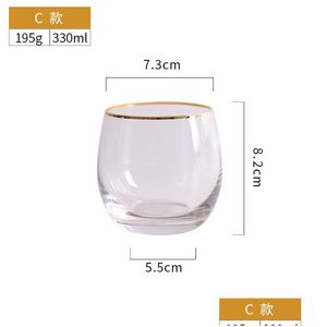 Copos de vinho Copos de vinho Grandes copos de suco claro vidro transparente com borda de ouro cristal chumbo-copos engrossar copo de água inferior casa dhdkm