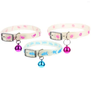 Dog Collars 3 Pcs Fluorescent Pet Collar Puppy Night Anti-lost Reflective Bell Silica Gel