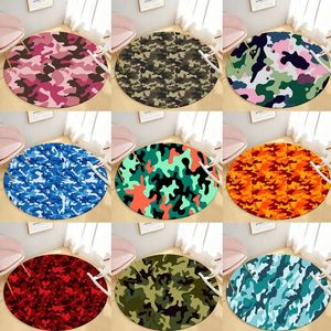 Bath Mats Military Camouflage Round Carpet Balcony Bathroom Non slip Porch Floor Mat Home Living Room Bedroom Decorative 230928