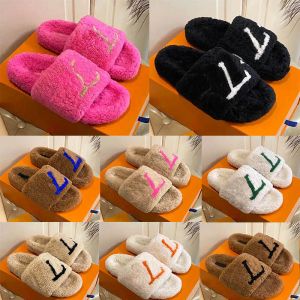 Designer Furry Slipper for Womens Platform Fluffy Slipers Fur Warm Slide Black Pink Green White Grey Winter Slides Famous Fuzzy V Slipper 35-42