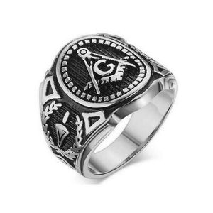 Herren Vintage Freimaurer Ring Mason Symbol Mitglied Gold Edelstahl Punk Mason Schmuck Größe 7- 14221D