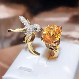 Wedding Rings Creative Colored Gemstone Women Ring Simulating St Mary s Aquamarine Hummingbird 925 Stamp Party Fashion Jewellery 231005