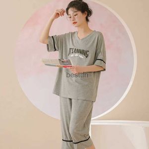 Women's Sleep Lounge Yasuk été automne femmes décontracté doux coton Modal Simple pyjamas à manches courtes sept points pantalon extérieur portable dames HomewearL231005