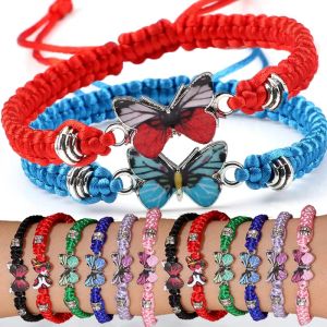 Bracciale con ciondolo a farfalla Corda intrecciata fatta a mano Filo regolabile Coppia bracciali Braccialetti Donne Gioielli fortunati Regalo per amici