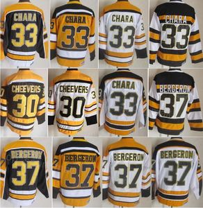 Erkekler retro hokey 30 Gerry Cheevers Jersey 33 Zdeno Chara 37 Patrice Bergeron CCM Vintage Classic 75 Yıldönümü Emekli Nakış ve Spor Hayranları için Dikişli