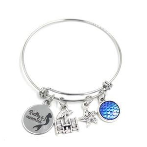 New Arrival Stainless Steel Bangle Expandable Mermaid Bangle Really A Mermaid Bracelet Charm Bracelet Bangle summer bracelets Jewe2829