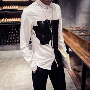 まったく新しいファッション3Dプリントアニマルシャツメンブラックホワイトデジタルプリントキャットシャツ長袖スリムフィットメンズカジュアルSHIR219R