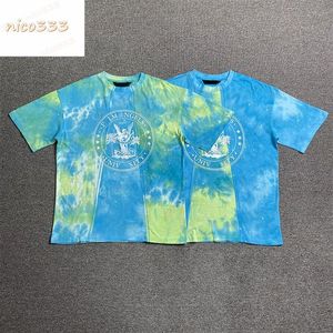 23ss Tie dye splicing color collision letter print pattern cotton round neck loose loose versatile men and women casual fashion t 224S