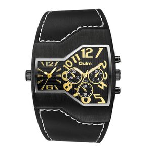 Oulm New Watches Men Luxury Brand Multial Time Zion Male Quartz WristwatchカジュアルレザーストラップウォッチRelogio Masculino264r