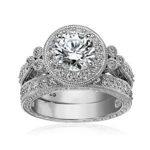 Storlek 5 6 7 8 9 10 Vintage smycken runda klipp 925 Sterling Silver White Topaz Cz Diamond Gemsten Bröllopsengagemang Bridal Ring SE247O