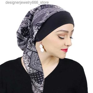 Huvudbonad hårtillbehör Kvinnor Tryckt före huvudduken Elastisk muslimsk kvinnlig turbancancer Kemo Hat håravfall täcker huvud wrap huvudkläder stretch bandana q231005