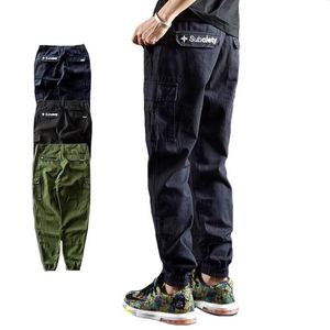 Moda streetwear homens jeans losoe ajuste slack bottom joggers calças azul marinho verde preto cor casual hip hop cargo2549