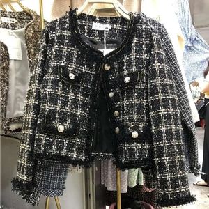 Women Blends Choichic Autumn Winter Vintage Tweed Jacket Coat Women Patchwork Korean Woollen Cropped Coats Elegant Short Outerwear 231005