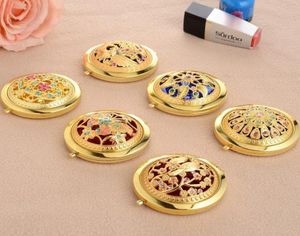 creative gifts gold hollow portable makeup mirror portable doublesided folding small mirror whole1741355