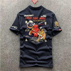 Men's T-Shirts Japanese Dragon Tiger Tattoo Pattern Short Sleeve T-shirt Men Casual Cotton Biker T Shirts Devil Print Rock To237l