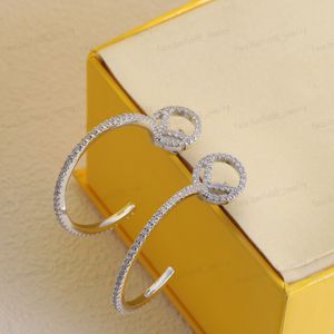 Designer jewelry Silver earrings, inlaid zircon Alphabet half hoop Stud earrings, weddings, banquets, parties