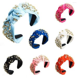 Hair Clips Rhinestone Knot Sponge Hairband Solid Color Styling Tool Cross Knotted Tie Fabric Wide Non-slip Headband Women