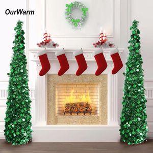 Decorazioni natalizie OurWarm 5 piedi Pop Up Decorazioni per albero di Natale artificiale Tinsel Pieghevole Falso albero dell'anno Facile da montare e riporre 230928