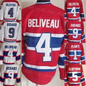 Män retro hockey 4 Jean Beliveau Jersey Vintage 1 Jacques Plante 5 Bernie Geoffrion 9 Maurice Richard 11 Brendan Gallagher 27 Alex Kovalev 31 Carey Price CCM Pensionera