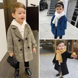 Coat Baby Boy Girls Woolen Jacket Long Double Breasted Warm Infant Toddle Lapel Tweed Spring Autumn Winter Outwear Clothes 231008