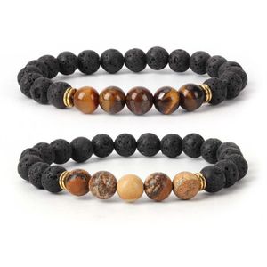 Chakra pulseiras pulseira cura equilíbrio grânulo oração natural pedra vulcânica preto lava mapa turquesa charme yoga pulseira jóias273d